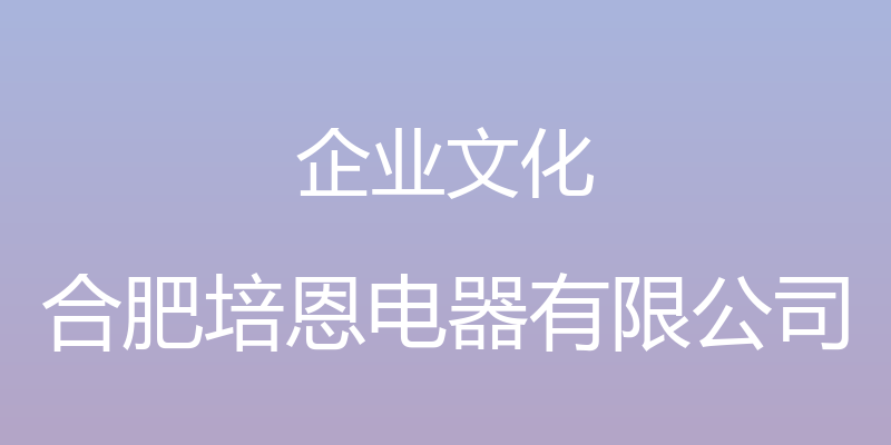 企业文化 - 合肥培恩电器有限公司