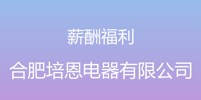 薪酬福利 - 合肥培恩电器有限公司